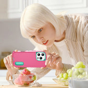 For iPhone 16 Pro Max Rugged PC + Silicone Phone Case with Holder(Rose Red+Light Green)