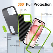 For iPhone 16 Pro Rugged PC + Silicone Phone Case with Holder(Grey+Fresh Green)