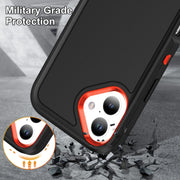 For iPhone 16 Plus Rugged PC + Silicone Phone Case with Holder(Black+Orange)