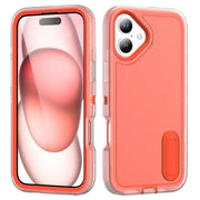 For iPhone 16 Rugged PC + Silicone Phone Case with Holder(Transparent+Orange)