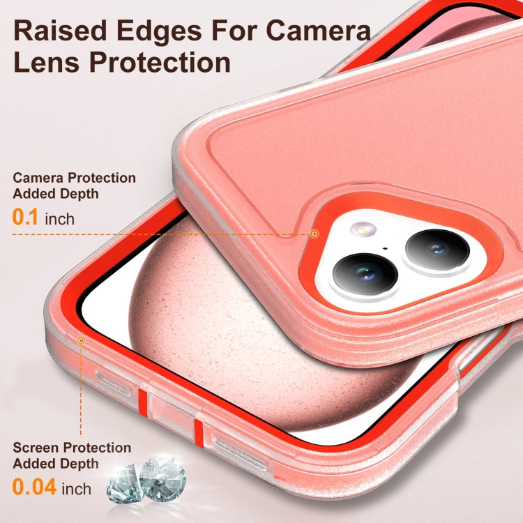 For iPhone 16 Rugged PC + Silicone Phone Case with Holder(Transparent+Orange)