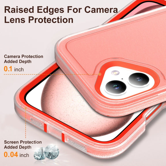 For iPhone 16 Rugged PC + Silicone Phone Case with Holder(Transparent+Orange)