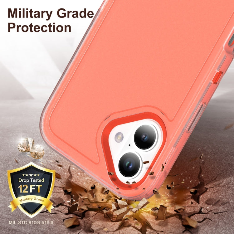 For iPhone 16 Rugged PC + Silicone Phone Case with Holder(Transparent+Orange)