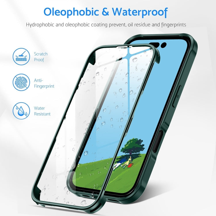For iPhone 16 Pro Max Double-sided Plastic Glass Phone Protective Case(Dark Green)