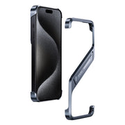 For iPhone 15 Pro Max S-shaped Stand Frameless Metal Phone Case(Grey)