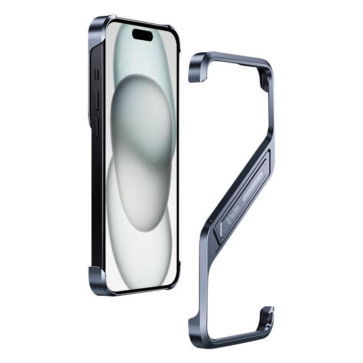 For iPhone 15 S-shaped Stand Frameless Metal Phone Case(Grey)
