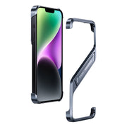For iPhone 14 S-shaped Stand Frameless Metal Phone Case(Grey)