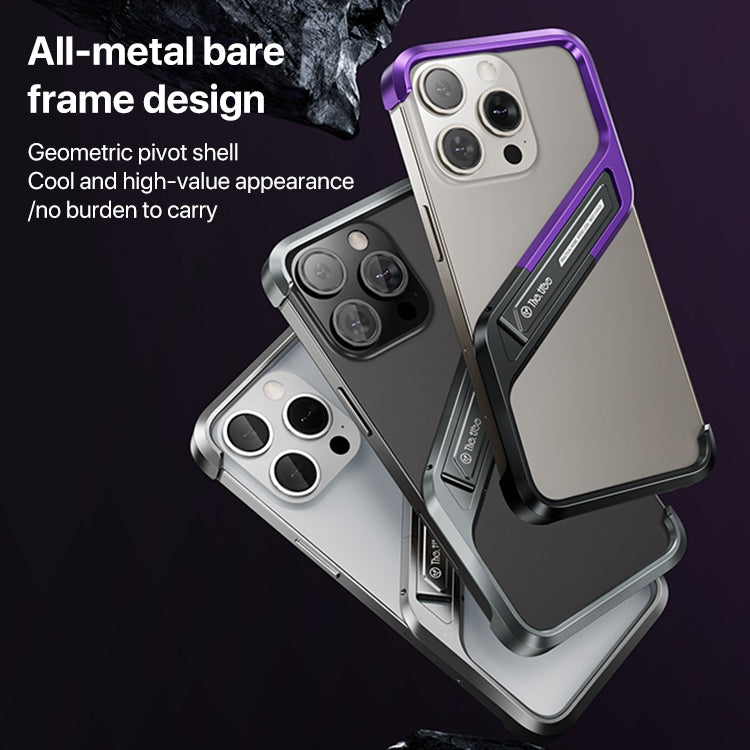 For iPhone 15 Pro Max S-shaped Stand Frameless Metal Phone Case(Grey)