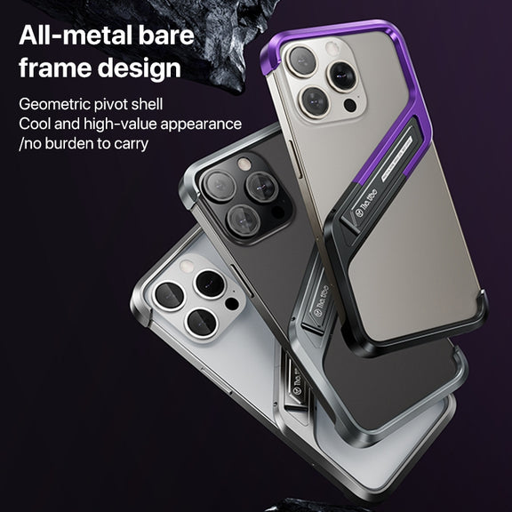 For iPhone 14 Pro Max S-shaped Stand Frameless Metal Phone Case(Silver)
