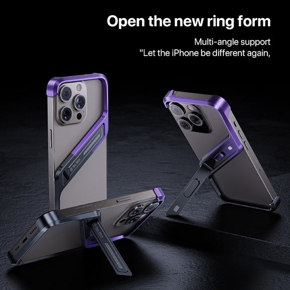 For iPhone 14 Pro Max S-shaped Stand Frameless Metal Phone Case(Silver)