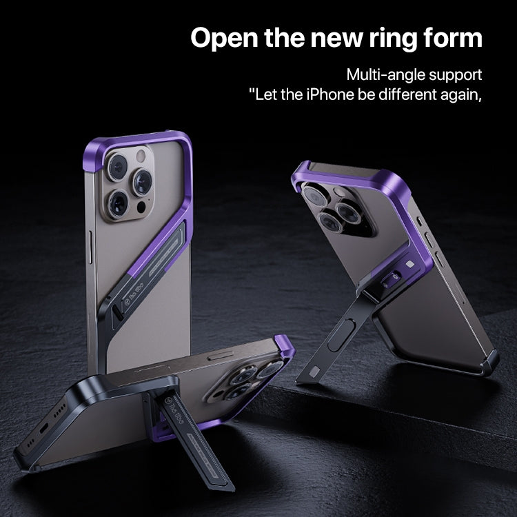 For iPhone 14 Pro S-shaped Stand Frameless Metal Phone Case(Grey)