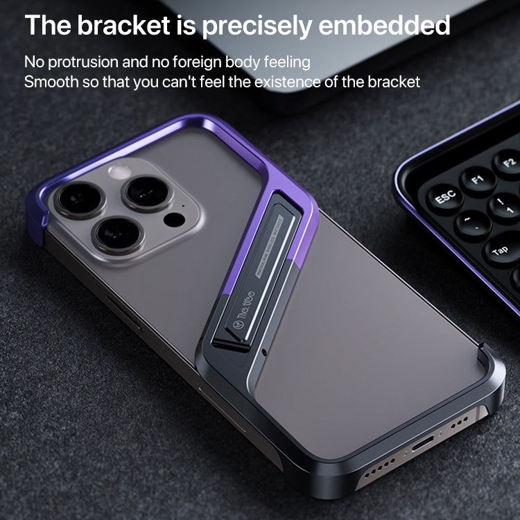 For iPhone 14 Pro Max S-shaped Stand Frameless Metal Phone Case(Silver)