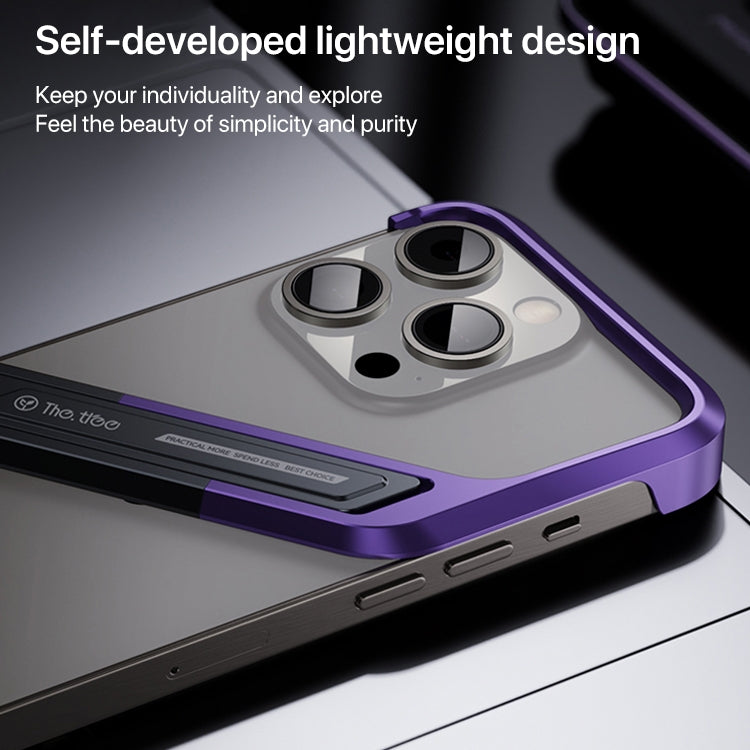 For iPhone 14 Pro Max S-shaped Stand Frameless Metal Phone Case(Silver)