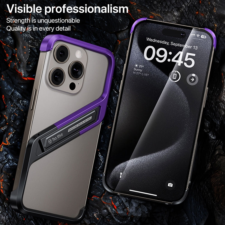 For iPhone 14 Pro Max S-shaped Stand Frameless Metal Phone Case(Silver)