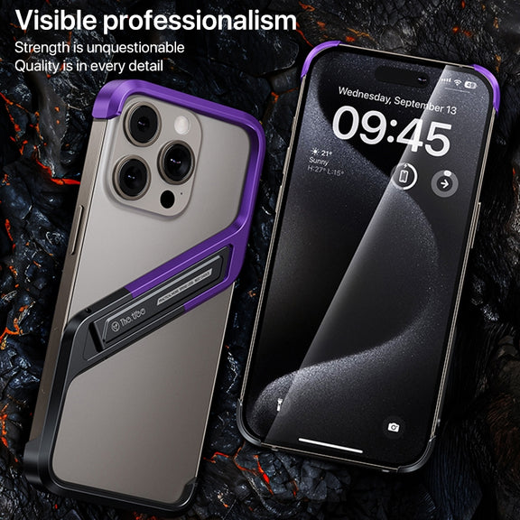 For iPhone 14 Pro Max S-shaped Stand Frameless Metal Phone Case(Silver)