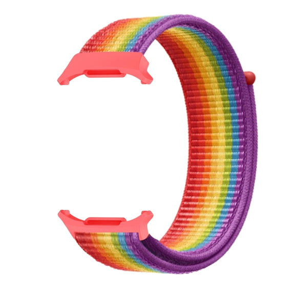 For Samsung Galaxy Watch Ultra 47mm Plastic Connector Nylon Loop Watch Band(Rainbow)