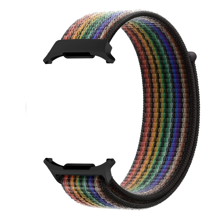 For Samsung Galaxy Watch Ultra 47mm Plastic Connector Nylon Loop Watch Band(Black Rainbow)