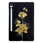 For Samsung Galaxy Tab S9 / S9 FE Color Painting Pattern Smart Tablet TPU Case(Golden Rose)