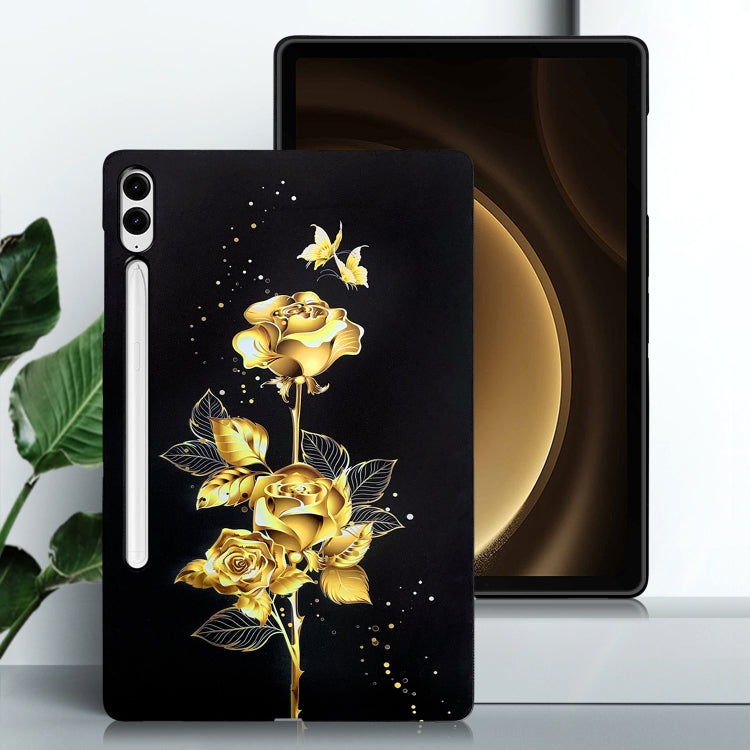 For Samsung Galaxy Tab S9+ / S9 FE+ Color Painting Pattern Smart Tablet TPU Case(Golden Rose)