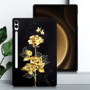 For Samsung Galaxy Tab S9+ / S9 FE+ Color Painting Pattern Smart Tablet TPU Case(Golden Rose)