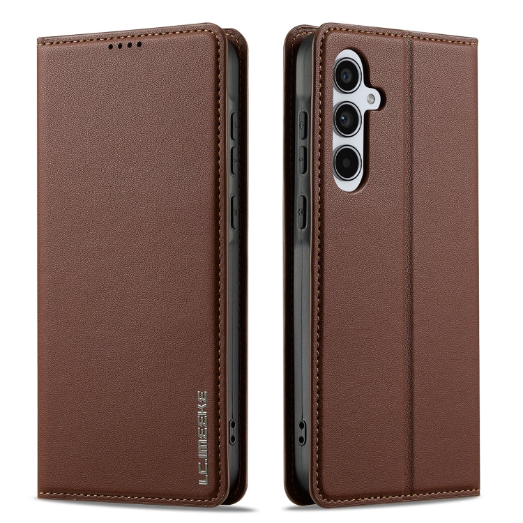 For Samsung Galaxy S24 FE 5G LC.IMEEKE L1 Series Frosted Fine Texture PU Phone Case(Brown)