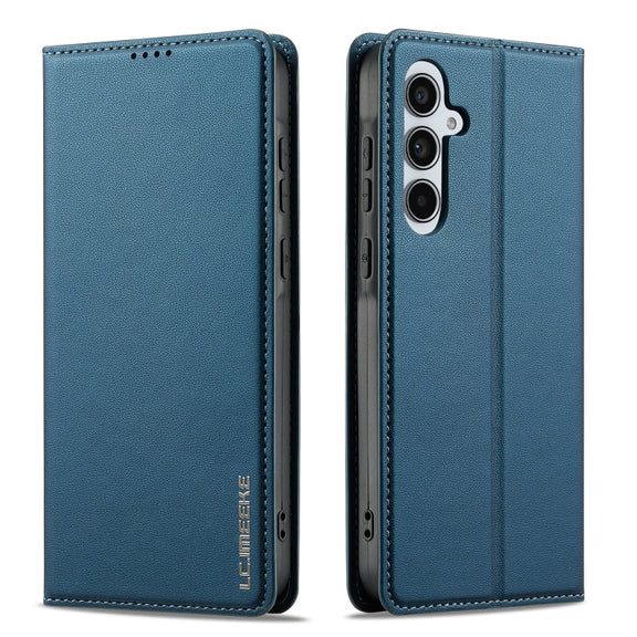 For Samsung Galaxy S24 FE 5G LC.IMEEKE L1 Series Frosted Fine Texture PU Phone Case(Blue)