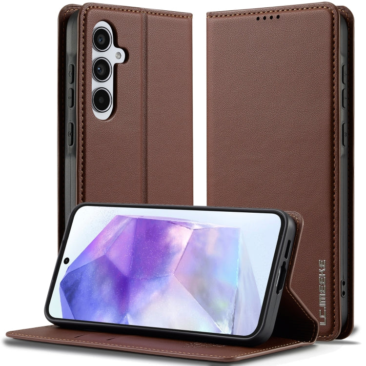 For Samsung Galaxy S25+ 5G LC.IMEEKE L1 Series Frosted Fine Texture PU Phone Case(Brown)
