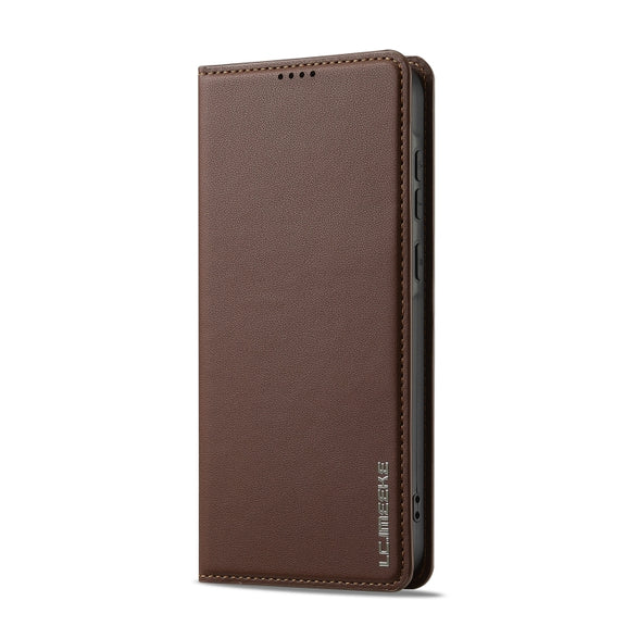 For Samsung Galaxy S25 5G LC.IMEEKE L1 Series Frosted Fine Texture PU Phone Case(Brown)