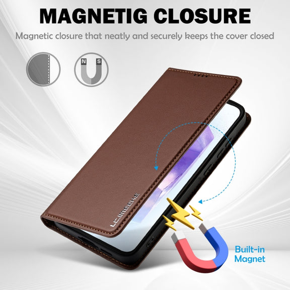 For Samsung Galaxy S25 5G LC.IMEEKE L1 Series Frosted Fine Texture PU Phone Case(Brown)
