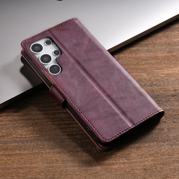 For Samsung Galaxy S24 Ultra 5G N.BEKUS CSJ-P1 Solid Color Leather Phone Case(Wine Red)