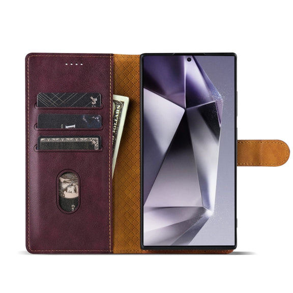 For Samsung Galaxy S24 Ultra 5G N.BEKUS CSJ-P1 Solid Color Leather Phone Case(Wine Red)