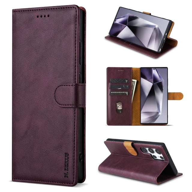 For Samsung Galaxy S24 Ultra 5G N.BEKUS CSJ-P1 Solid Color Leather Phone Case(Wine Red)