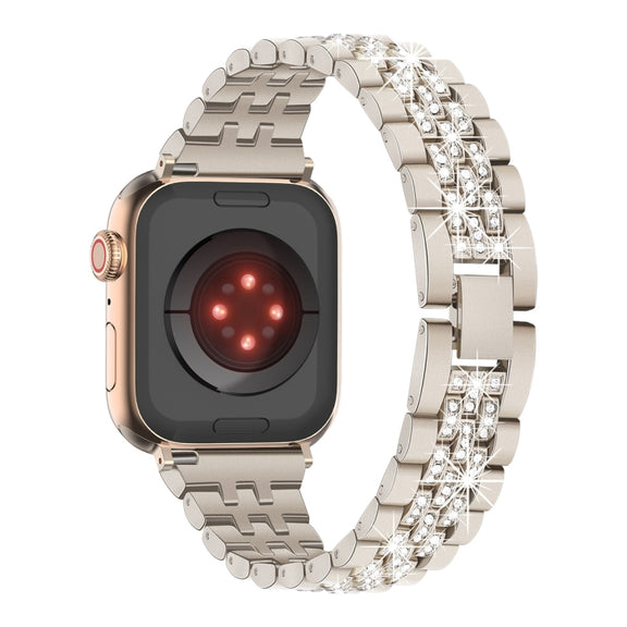 For Apple Watch SE 2023 44mm Bling Diamond Chain Metal Watch Band(Starlight)