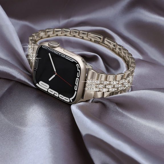 For Apple Watch SE 2023 44mm Bling Diamond Chain Metal Watch Band(Starlight)