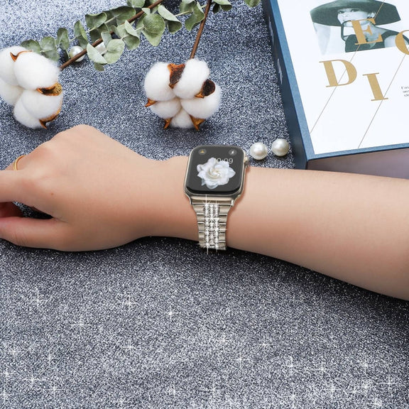 For Apple Watch SE 2023 44mm Bling Diamond Chain Metal Watch Band(Starlight)