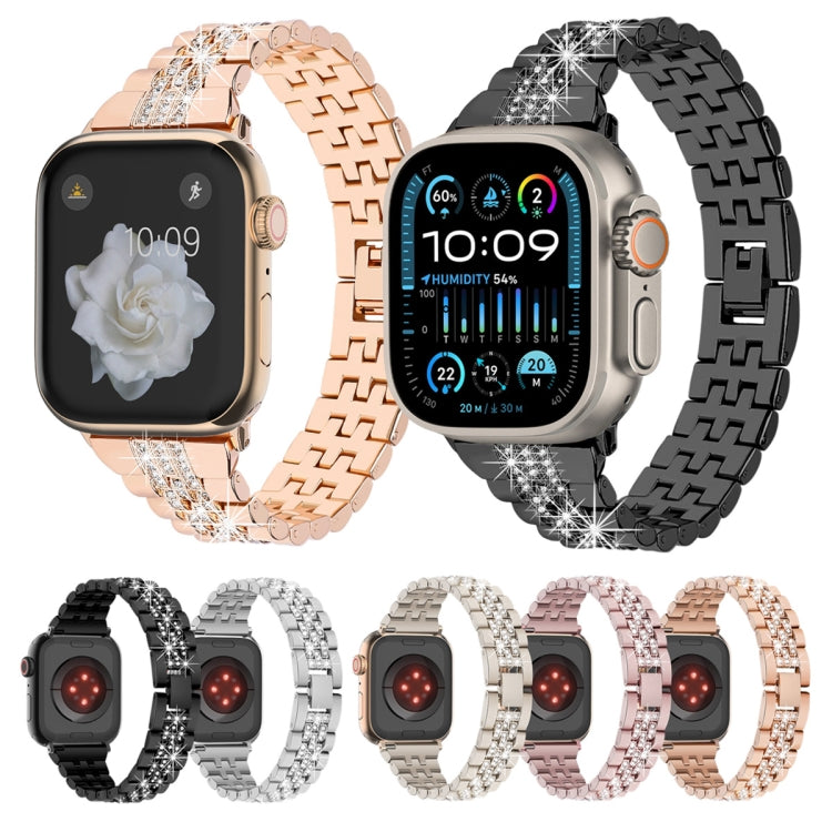 For Apple Watch SE 2023 44mm Bling Diamond Chain Metal Watch Band(Starlight)