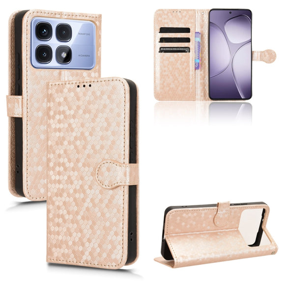 For Redmi K70 Ultra Honeycomb Dot Texture Leather Phone Case(Gold)