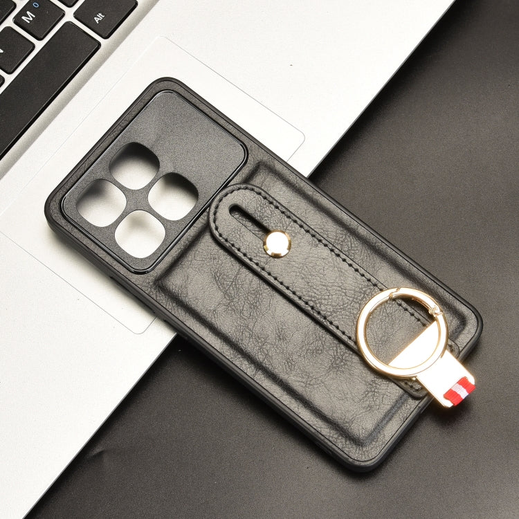 For Redmi K70 Ultra Wristband Leather Back Phone Case(Black)