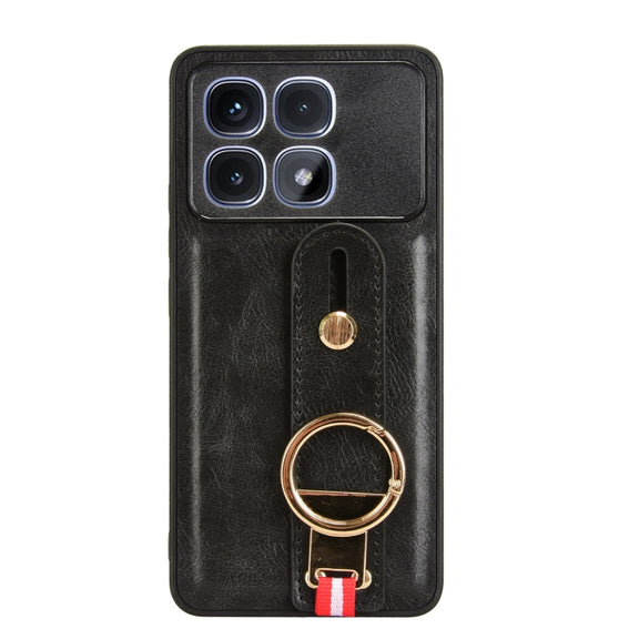 For Redmi K70 Ultra Wristband Leather Back Phone Case(Black)