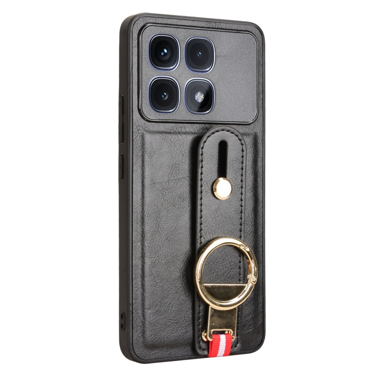 For Redmi K70 Ultra Wristband Leather Back Phone Case(Black)