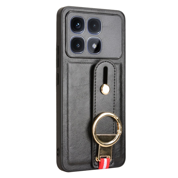 For Redmi K70 Ultra Wristband Leather Back Phone Case(Black)