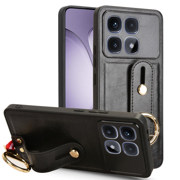 For Redmi K70 Ultra Wristband Leather Back Phone Case(Black)