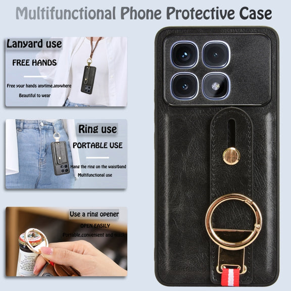 For Redmi K70 Ultra Wristband Leather Back Phone Case(Black)