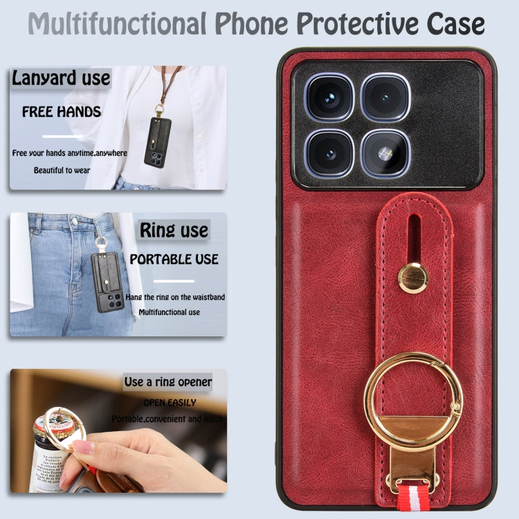 For Redmi K70 Ultra Wristband Leather Back Phone Case(Red)
