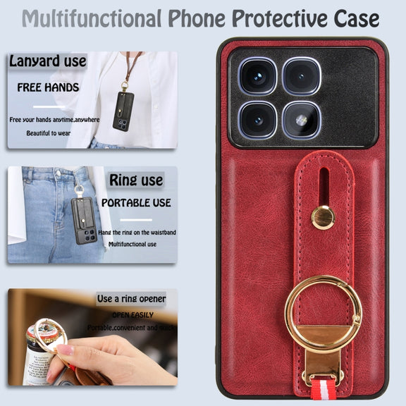 For Redmi K70 Ultra Wristband Leather Back Phone Case(Red)