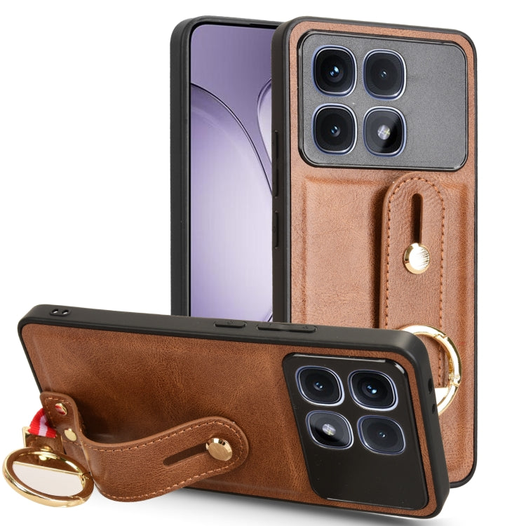 For Redmi K70 Ultra Wristband Leather Back Phone Case(Brown)
