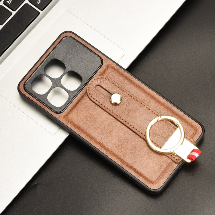 For Redmi K70 Ultra Wristband Leather Back Phone Case(Brown)