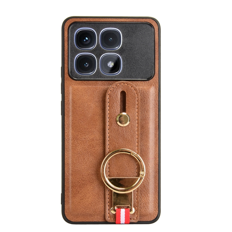 For Redmi K70 Ultra Wristband Leather Back Phone Case(Brown)