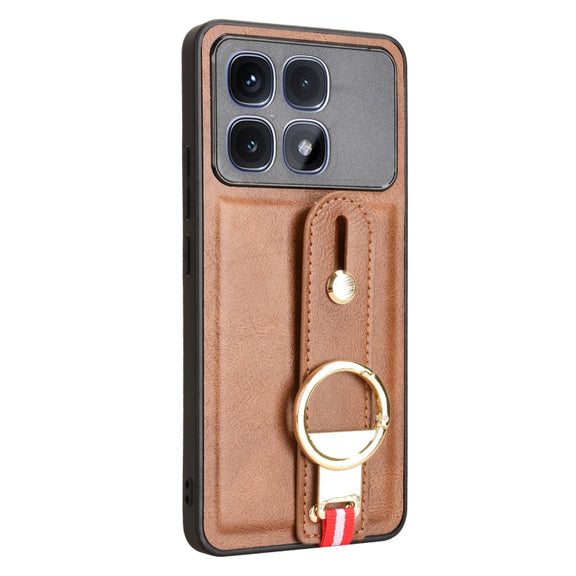 For Redmi K70 Ultra Wristband Leather Back Phone Case(Brown)