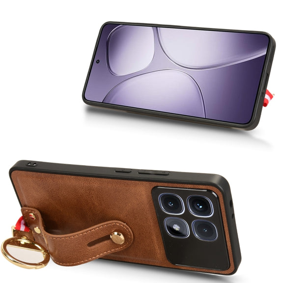 For Redmi K70 Ultra Wristband Leather Back Phone Case(Brown)